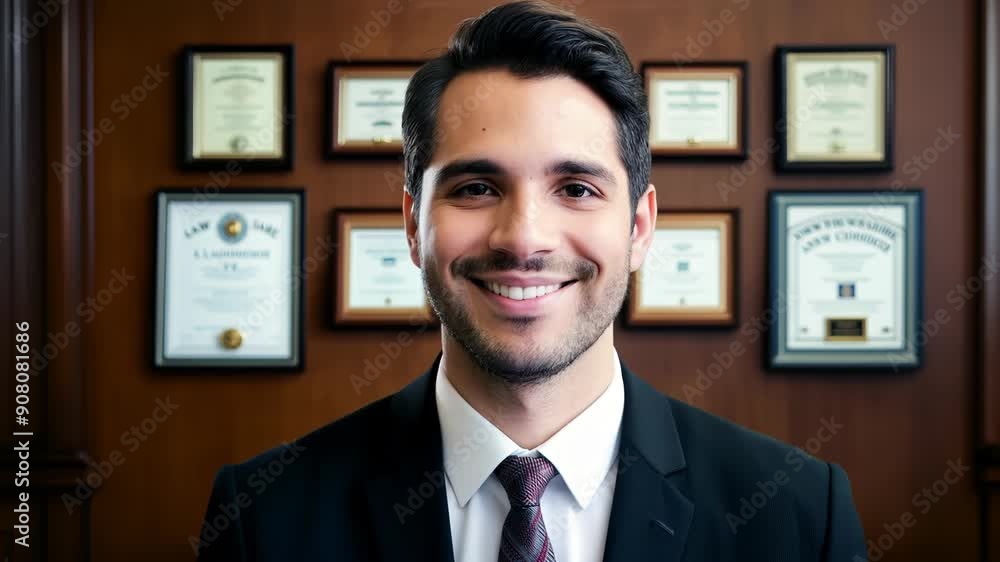 Young Lawyer in Professional Office Setting Smiling Young Lawyer in Professional Office Setting Smiling