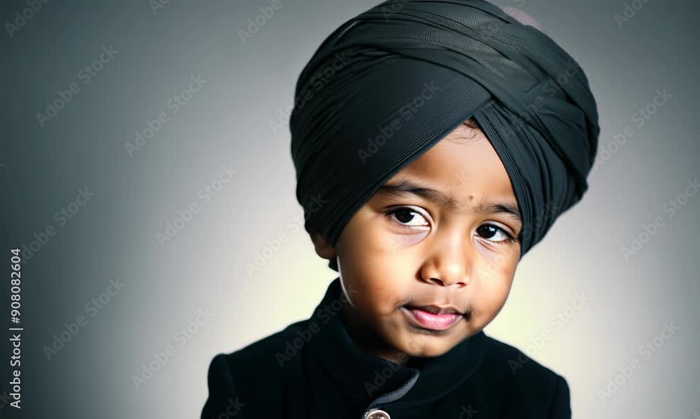 Portrait of a little boy in a turban on a gray background Portrait of a little boy in a turban on a gray background