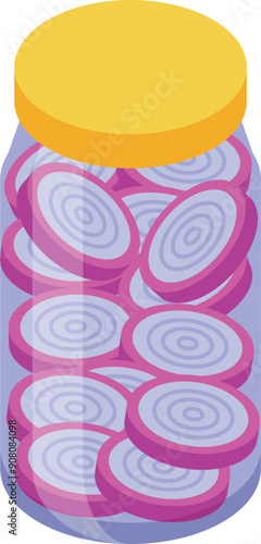 Glass jar filled with sliced red onions, preserving food for long time