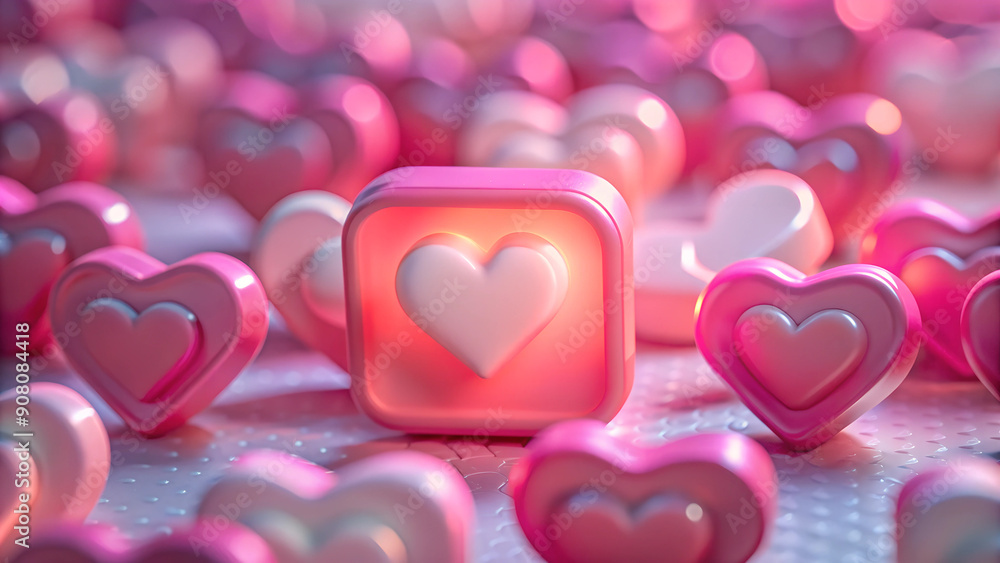 A 3D rendering of a social media notification icon featuring a heart symbol, representing social media success A 3D rendering of a social media notification icon featuring a heart symbol, representing social media success