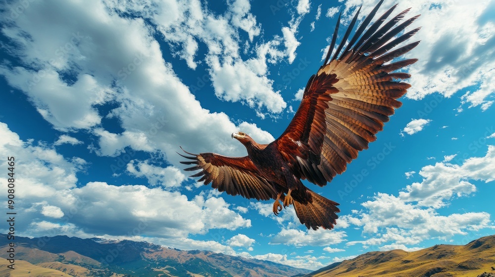 Obraz premium Andean Condor Flying over blue sky.