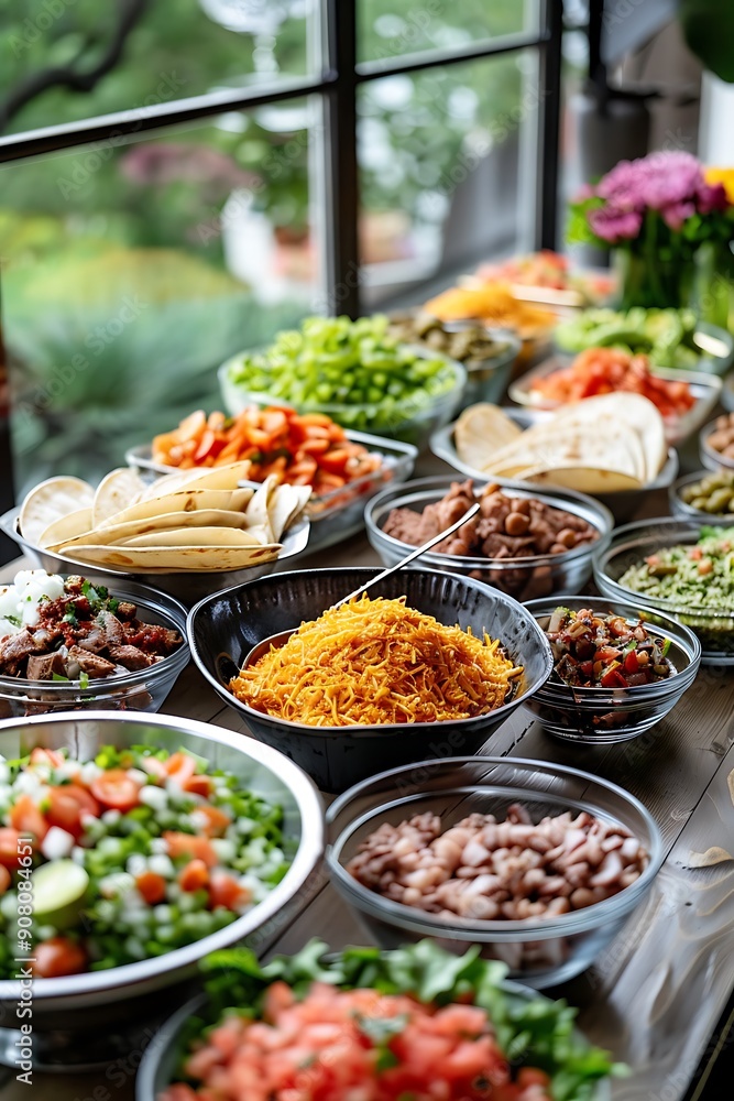 A Spread of Fresh Ingredients for a Delicious Taco Bar. A Spread of Fresh Ingredients for a Delicious Taco Bar.