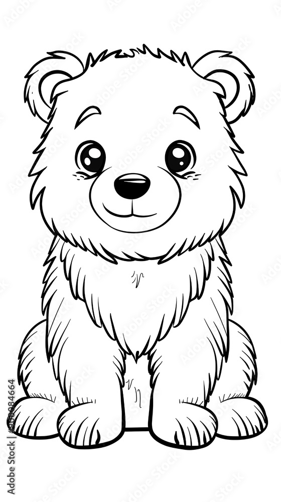 Fototapeta premium Adorable bear in black and white, coloring page for children and adults