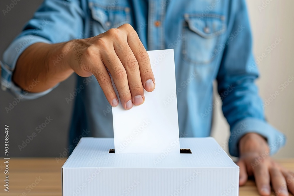 Elections. Polling station. The hand puts the ballot into the ballot box. Box for collecting votes. Presidential, parliamentary elections. Vote Elections. Polling station. The hand puts the ballot into the ballot box. Box for collecting votes. Presidential, parliamentary elections. Vote