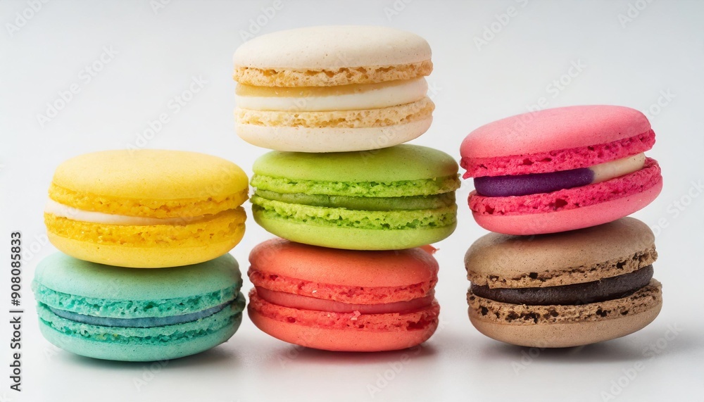 Colorful Macarons Stack Isolated on White Background, Clipping Path, Full Depth of Field Colorful Macarons Stack Isolated on White Background, Clipping Path, Full Depth of Field
