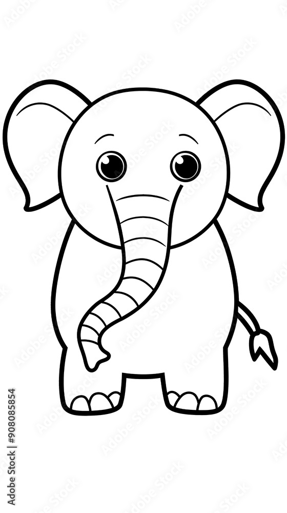 Fototapeta premium Adorable elephant on a white background, coloring page 