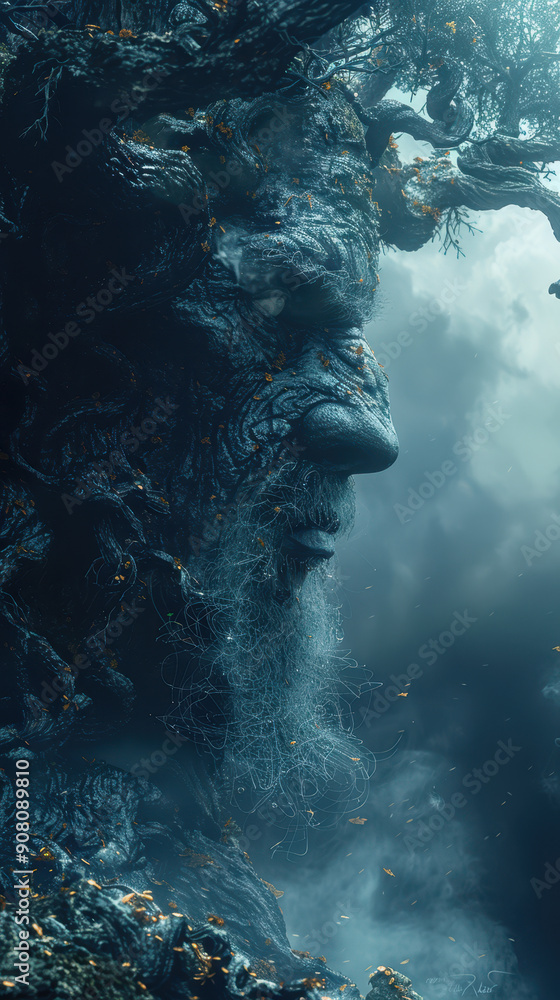 Ancient stone face emerging from the mist, creating a mysterious and eerie atmosphere perfect for a fantasy or mythical setting
Ancient stone face emerging from the mist, creating a mysterious and eerie atmosphere perfect for a fantasy or mythical setting