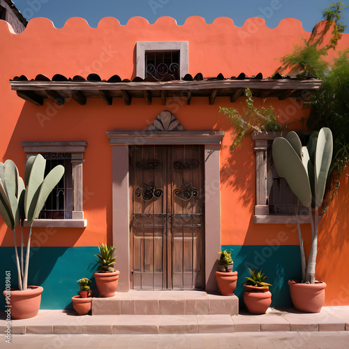 Una linda casa de influencia latina en color naranja