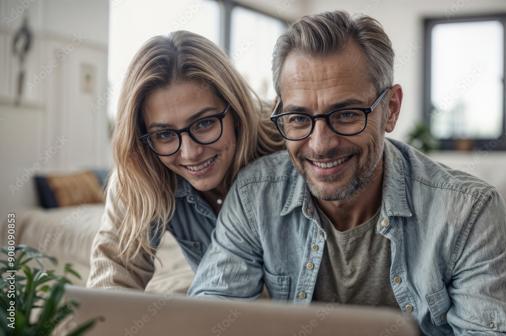 Close up of a happy couple watching media in a laptop Close up of a happy couple watching media in a laptop
