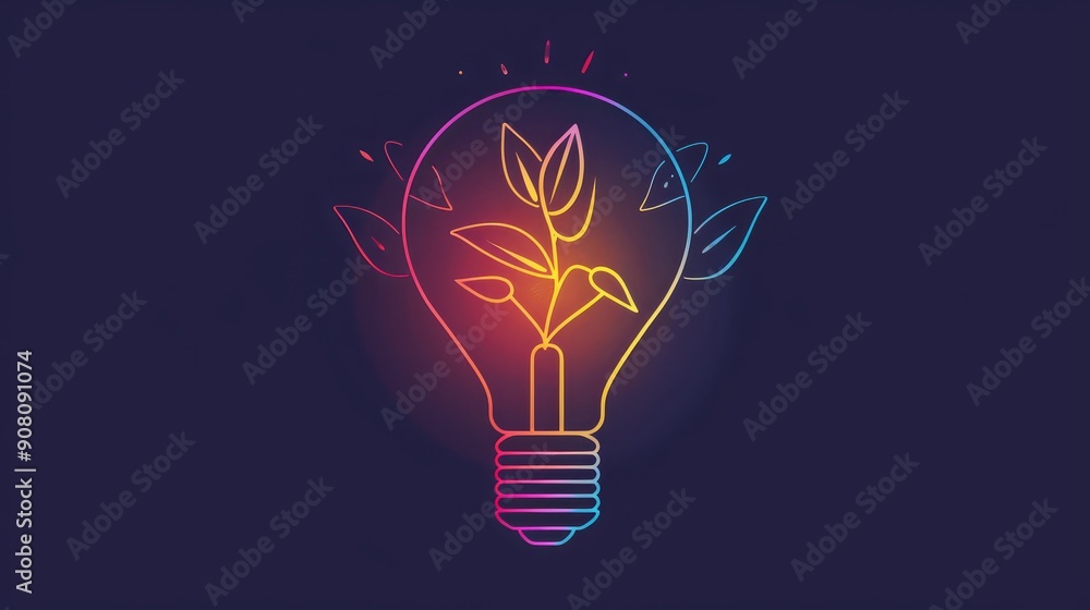 Illuminated light bulb with plant symbolizing sustainability and growth Illuminated light bulb with plant symbolizing sustainability and growth