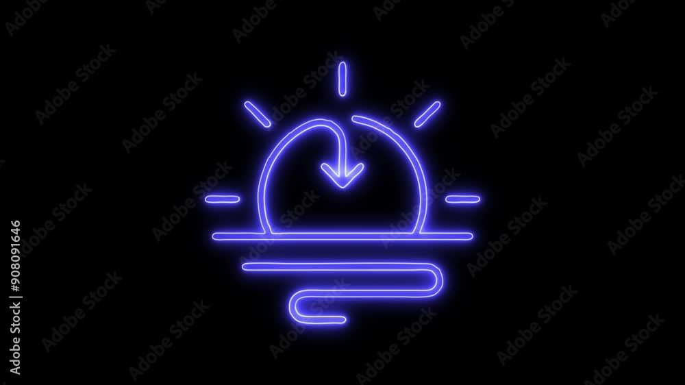 Sunset and Down Arrow Neon Icon 4K Animated Symbol on Black Background Sunset and Down Arrow Neon Icon 4K Animated Symbol on Black Background