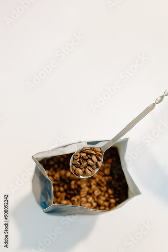 espresso beans in a bag, cofeee shop coffee beans photo