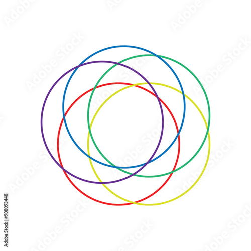 Intersecting, overlapping circles, rings element. line style design for website, app, UI, isolated on white background. Vector illustration. Eps file 23.