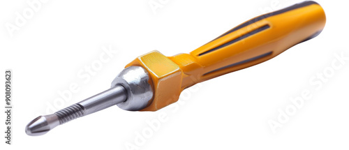 Yellow and silver screwdriver isolated on black background.