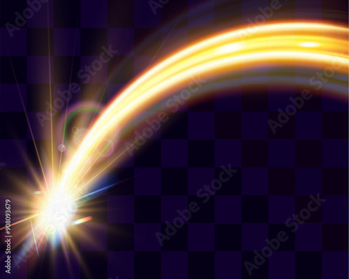 Light wave shiny gold lines.Color glowing design element.Wavy bright stripes.Vector illustration. 