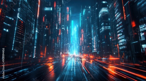 Futuristic Cityscape with Neon Lights © Doni_Art