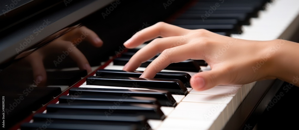 Obraz premium Close Up of Hand Playing Piano Keys