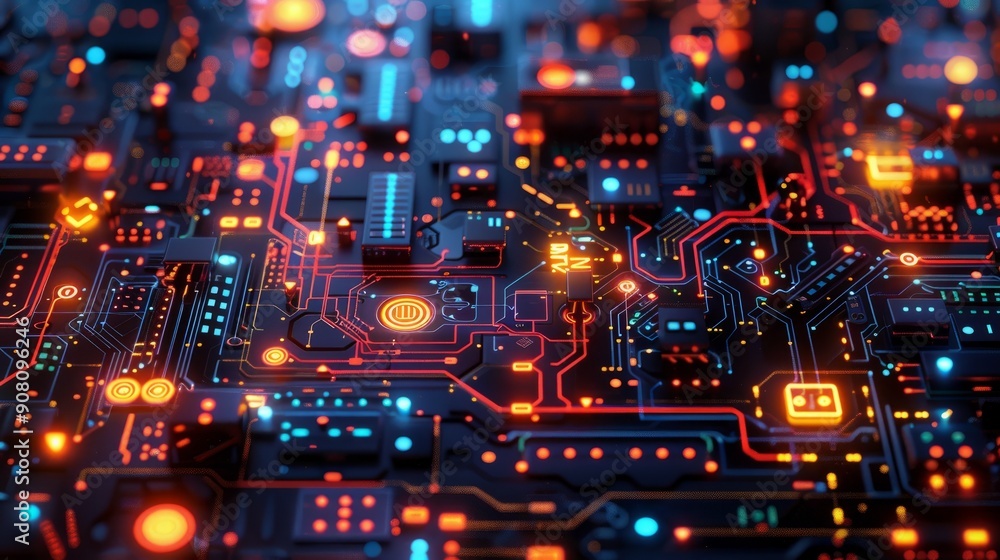 Abstract technology background showcasing intricate circuit patterns and vibrant light effects Abstract technology background showcasing intricate circuit patterns and vibrant light effects