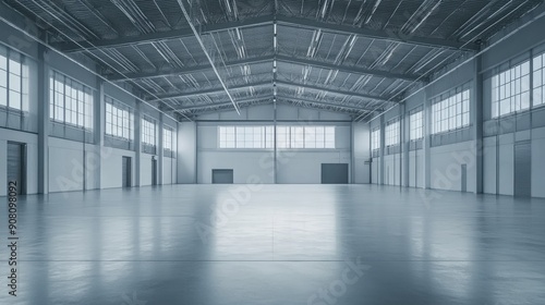 A large empty warehouse with a lot of windows