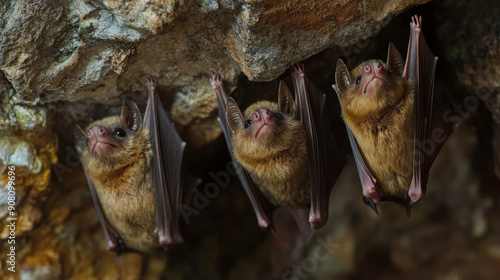 Show bats roosting upside down in caves, trees, or under bridges, providing a glimpse into their daytime resting habits and the environments they inhabit. 