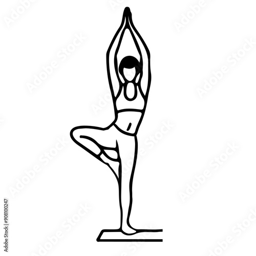 Vector illustration, Line art of yoga poses, simple line style, elegant and sophisticated silhouettes, black outlines on a white background