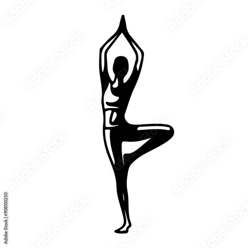 Vector illustration, Line art of yoga poses, simple line style, elegant and sophisticated silhouettes, black outlines on a white background