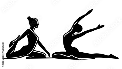 Vector illustration, Line art of yoga poses, simple line style, elegant and sophisticated silhouettes, black outlines on a white background