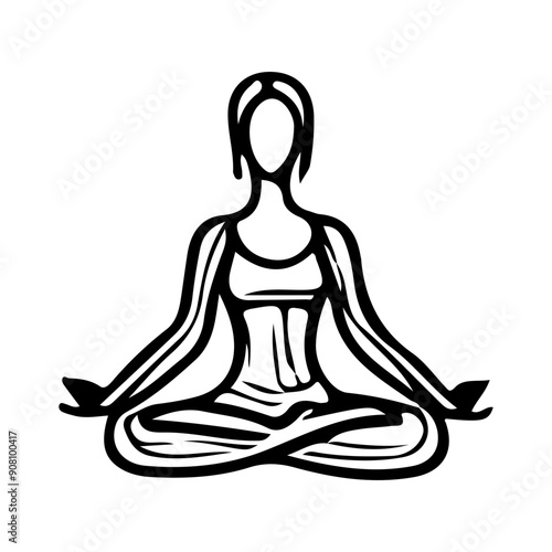 Vector illustration, Line art of yoga poses, simple line style, elegant and sophisticated silhouettes, black outlines on a white background