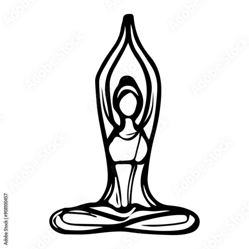 Vector illustration, Line art of yoga poses, simple line style, elegant and sophisticated silhouettes, black outlines on a white background