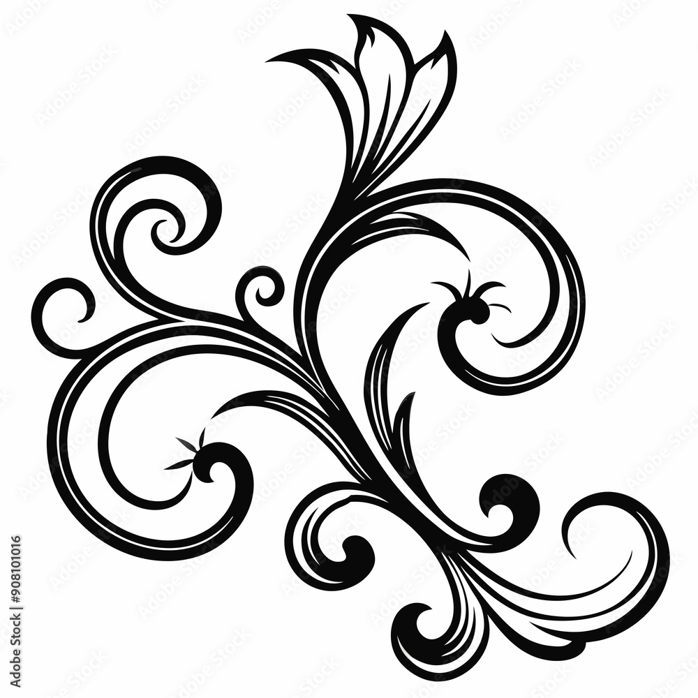 Ornate floral pattern in black and white, symmetrical design Ornate floral pattern in black and white, symmetrical design