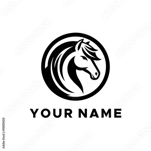 black horse head logo vector in circle