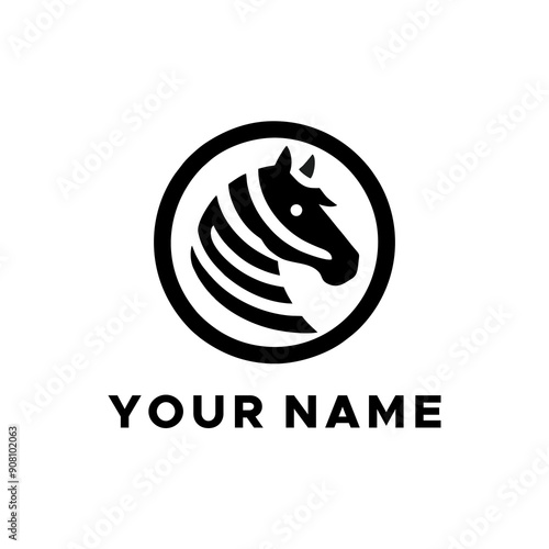 black horse head logo vector in circle