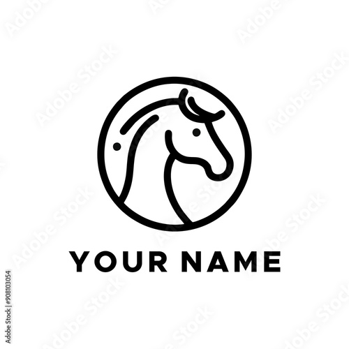 black horse head logo vector in circle