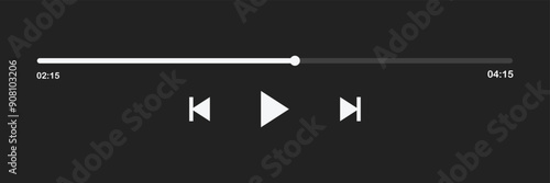 Music or video play bar icon. Modern UI Design Element for Music App Design with Pause, Play, Skip, Favorite, Queue Buttons. Music or video play bar icon on black background. Eps file 50.