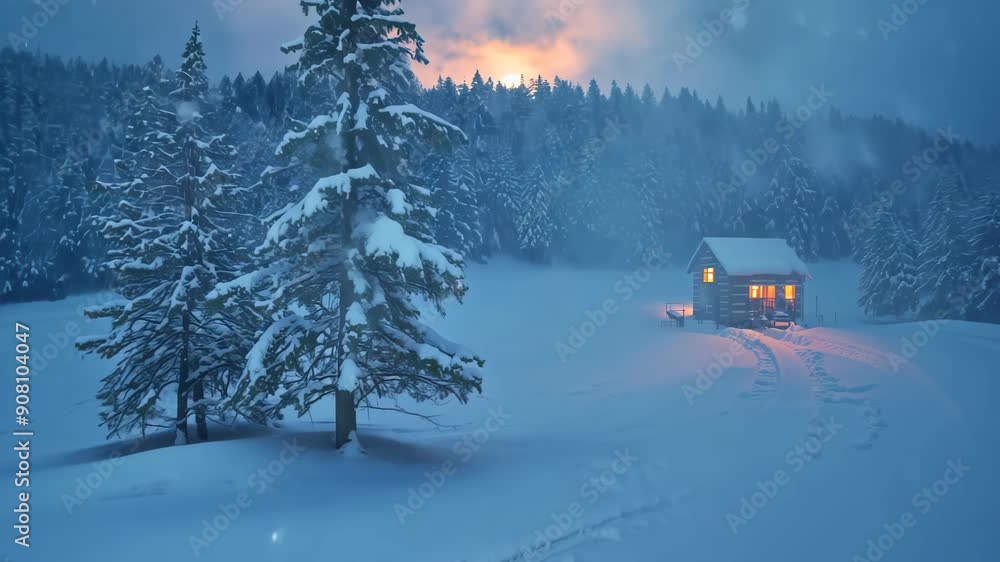 Enchanting Winter Night in a Snow-Covered Forest Cabin Under the Moonlight. Generative AI Enchanting Winter Night in a Snow-Covered Forest Cabin Under the Moonlight. Generative AI