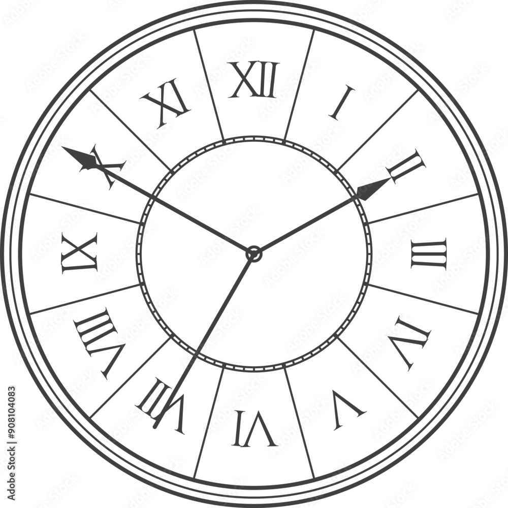 Antique clock. Wall time watch round face Antique clock. Wall time watch round face
