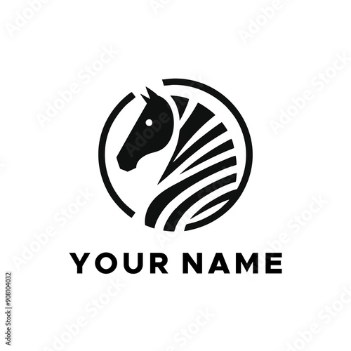 black horse head logo vector in circle