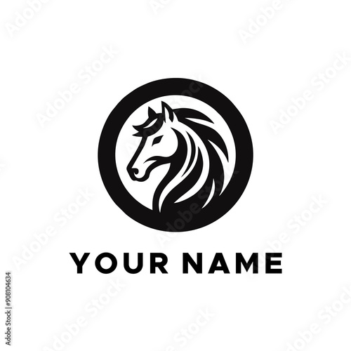 black horse head logo vector in circle