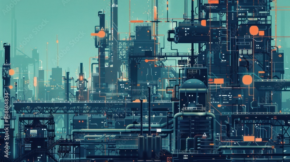 Naklejka premium Oil and gas industry plant with pipes