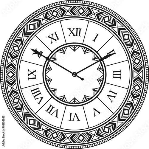 Antique time watch face. Hour clock drawing
