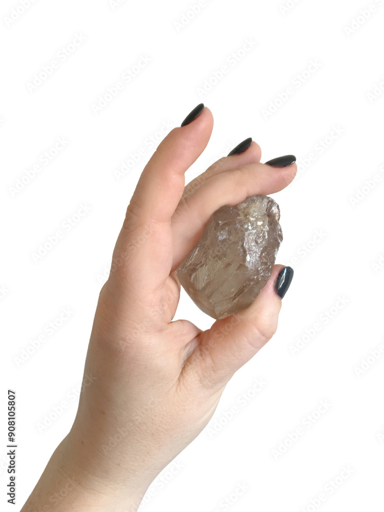 Female Hand Holding Smokey Quartz Crystal Female Hand Holding Smokey Quartz Crystal