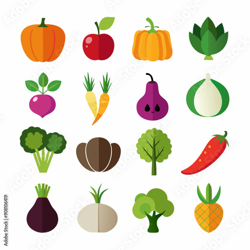 A set of 16 black outline icons of al fruta vector
