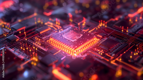 A microchip installed on a motherboard, a chip used in all technology.