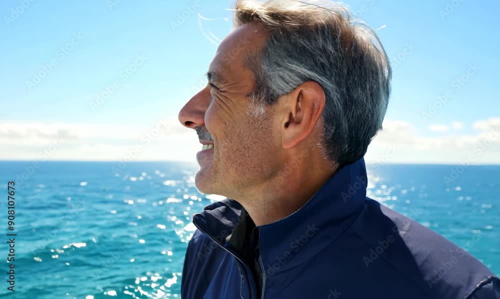 Portrait of a happy senior man smiling on the background of the sea Portrait of a happy senior man smiling on the background of the sea
