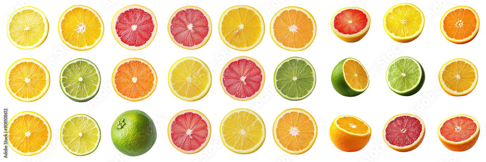 Obraz premium Fresh Citrus Fruits isolated on transparent png background