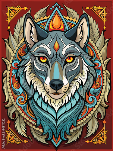 Ornate and Detailed Wolf Head with Intricate Floral Design