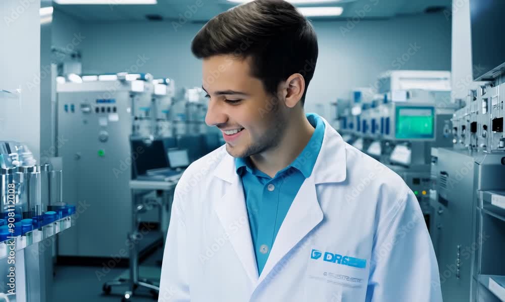 Portrait of a smiling doctor standing in a laboratory and looking at camera Portrait of a smiling doctor standing in a laboratory and looking at camera