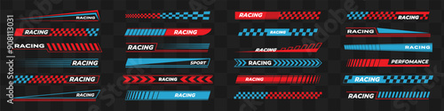 Car race stripes collection. Speed line stickers set. Sport decal elements for motorcycle. Motor racing design. Automobile decoration. Rally dynamic motion.
