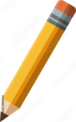 Pencil with Eraser Stationery School Supplies Cartoon Style | High Resolution Isolated On Transparent Background