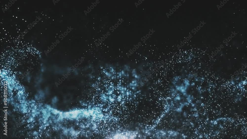 Abstract blue particle wave on dark background, representing digital ...